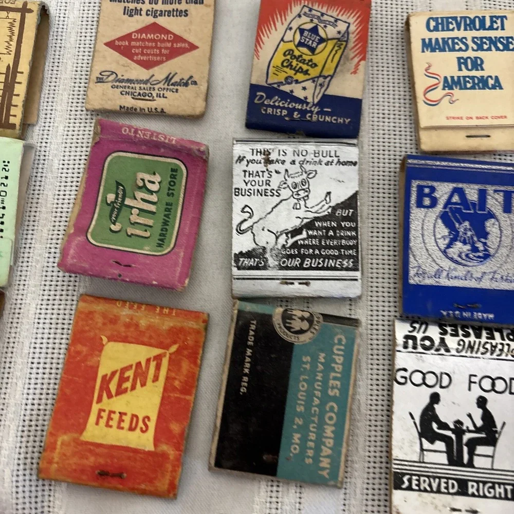 vintage‎ matchbook #34 Blue Star Potato Chips VD Kent Feeds Ford GM